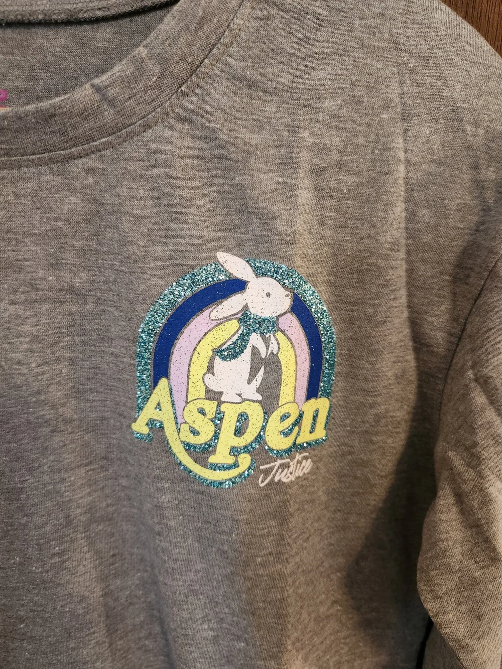 Justice Gray Long Sleeve Tee with Rainbow Graphic and Stripe